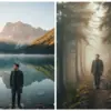 Edit Foto Nuansa Tenang Saat Berdiri di Tepi Danau Pegunungan dengan Prompt Gemini AI
