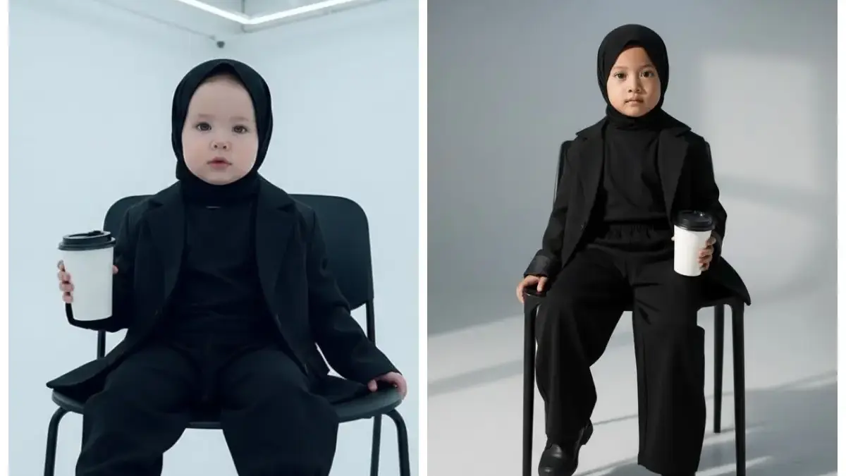 Edit Foto Anak Perempuan Keren dalam Outfit Hitam Elegan Dengan AI