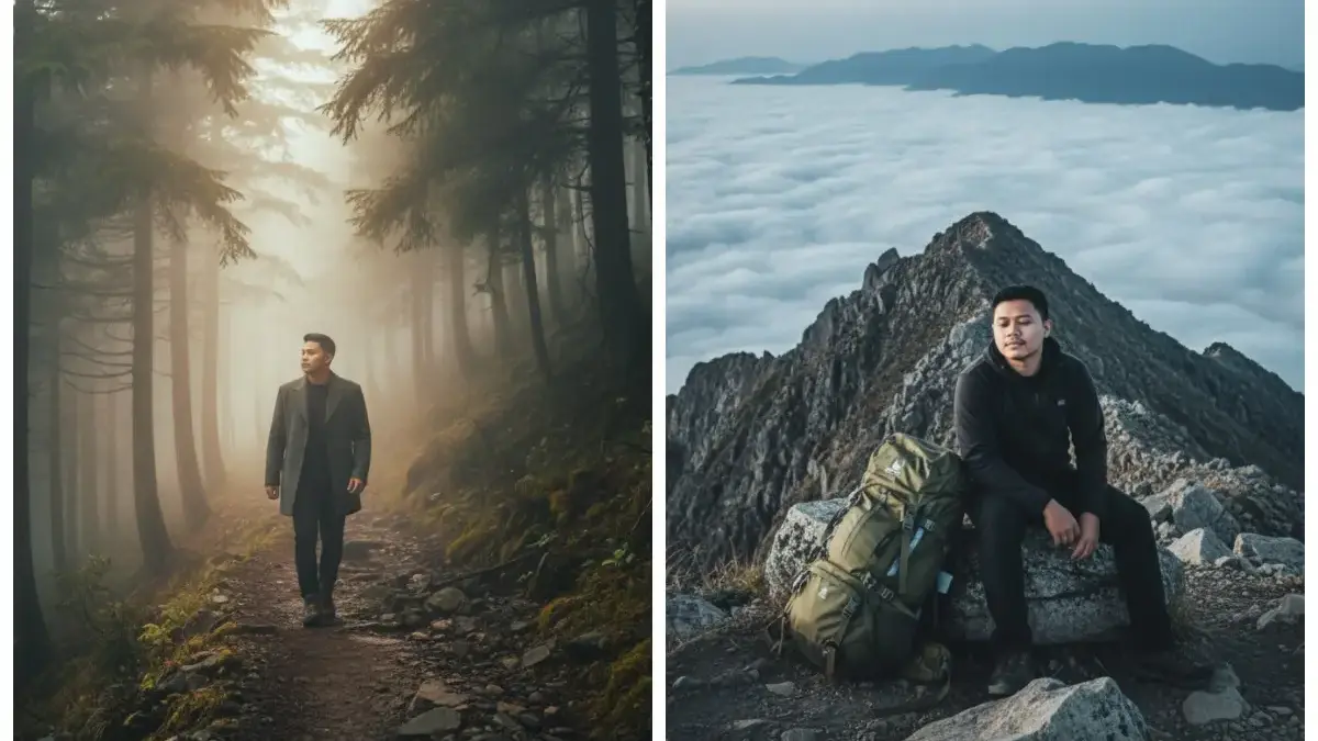 10 Prompt Gemini AI Edit Foto Berjalan di Gunung Berkabut yang Realistis
