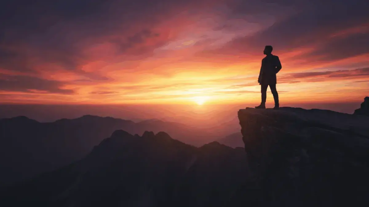 Edit Foto Siluet Dramatis di Tebing Gunung dengan Prompt Gemini AI yang Realistis