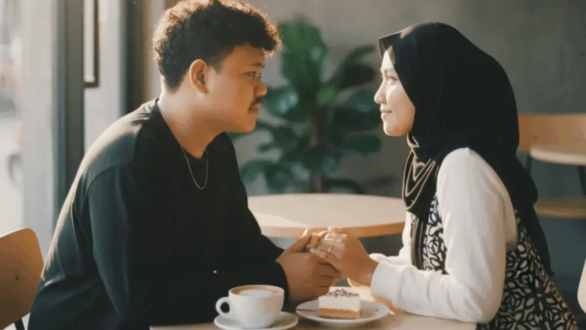 Edit Foto AI Tatapan Penuh Cinta ke Pasangan di Kafe Estetik, Hasilnya Romantis dan Realistis Banget!