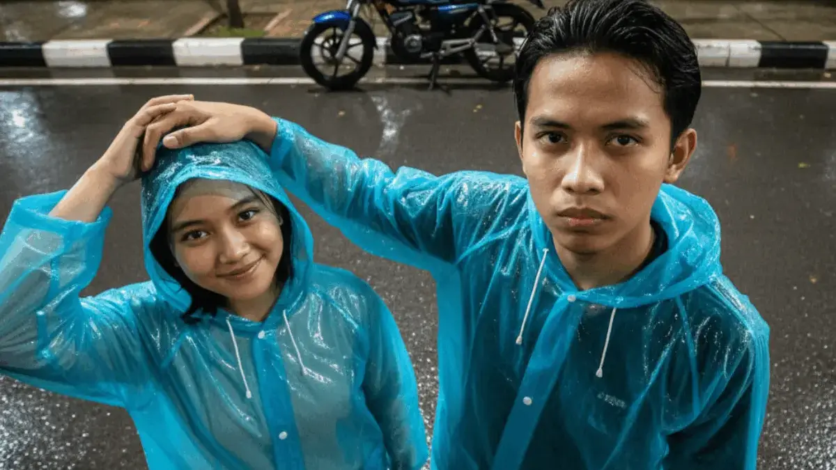 Edit Foto Romantis: Prompt AI Memakai Jas Hujan di Malam Hari Bersama Pacar