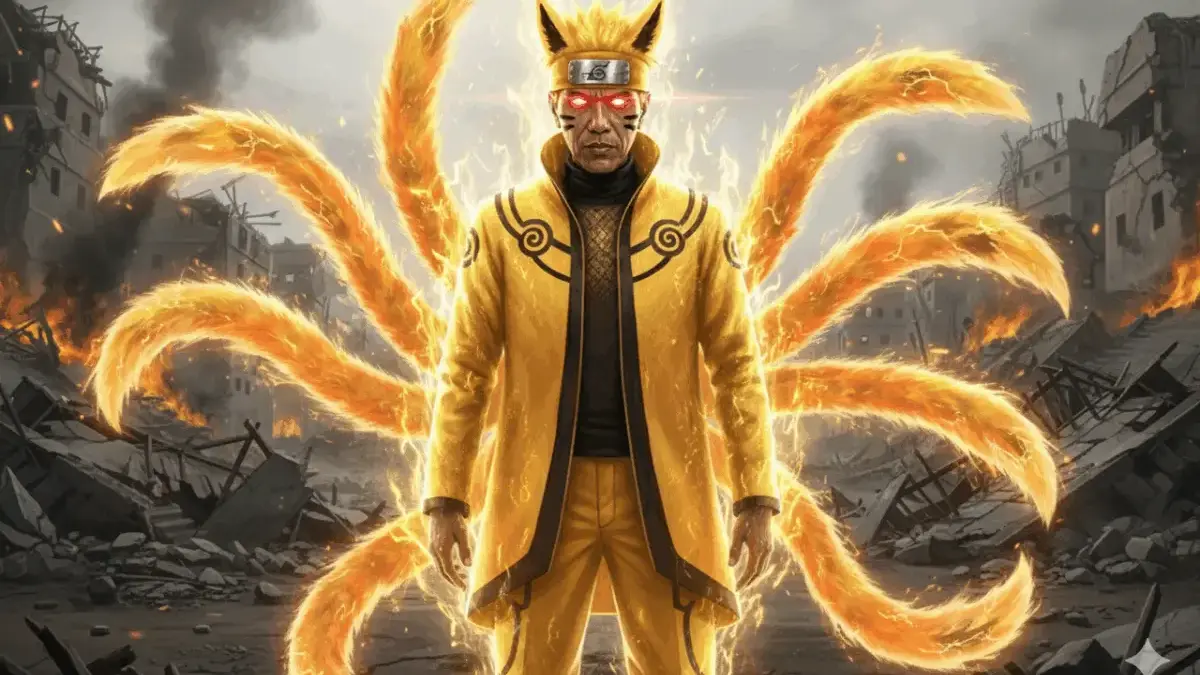 6 Prompt Edit Foto AI Anime Naruto Dalam Mode Cakra Kyuubi, Tampil Gagah dengan Aura Ekor Sembilan yang Menyal