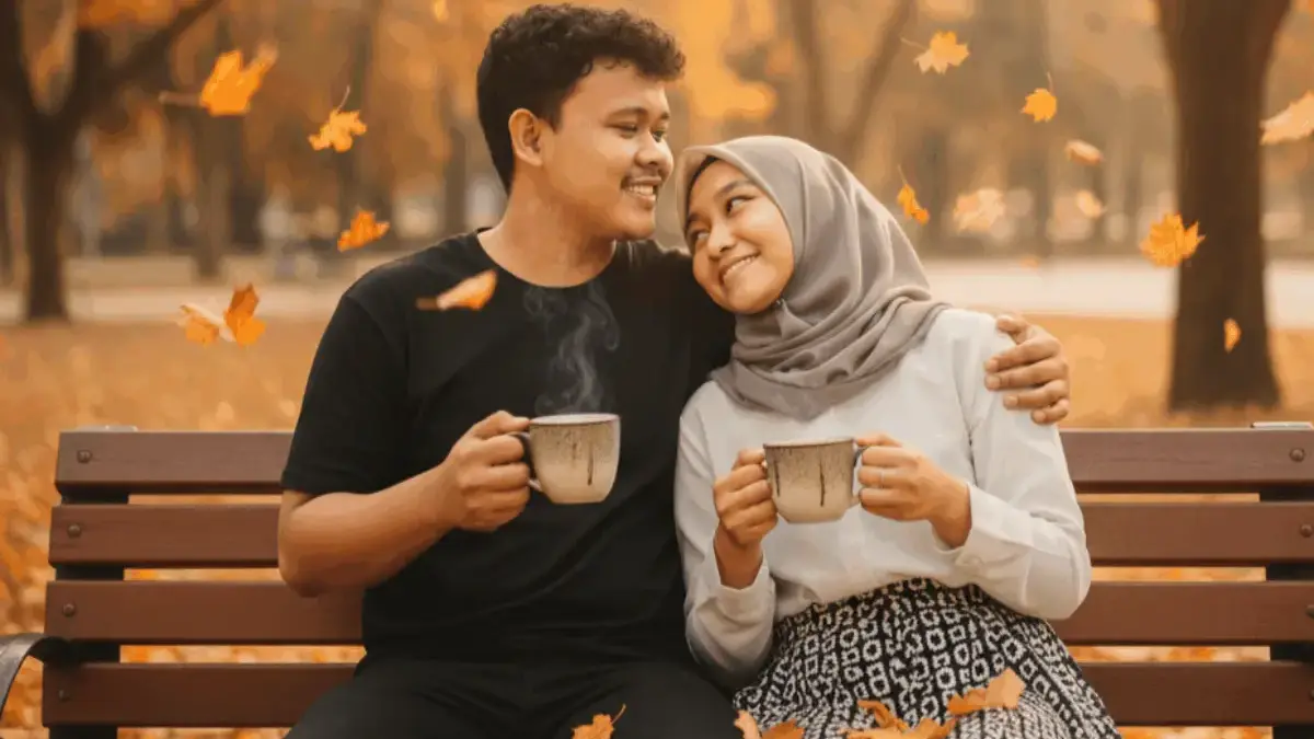 Edit Foto Romantis dengan Prompt AI: Duduk di Kursi Taman Bersama Pacar dan Secangkir Kopi