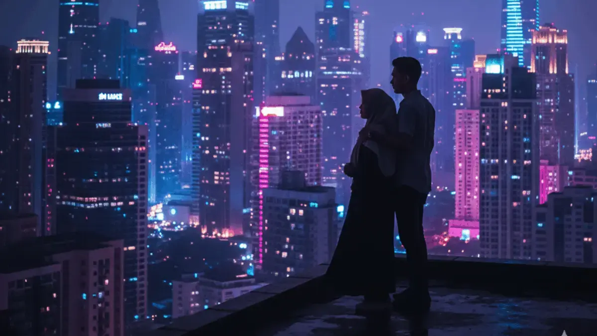 5 Promp AI Edit Foto Romantis, Memandangi Langit Malam di Atap Gedung Bersama Pacar