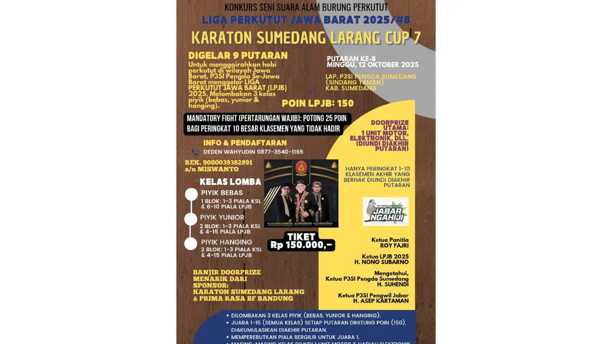 Karaton Sumedang Larang Cup 7 Siap Meriahkan Hobi Perkutut di Jawa Barat
