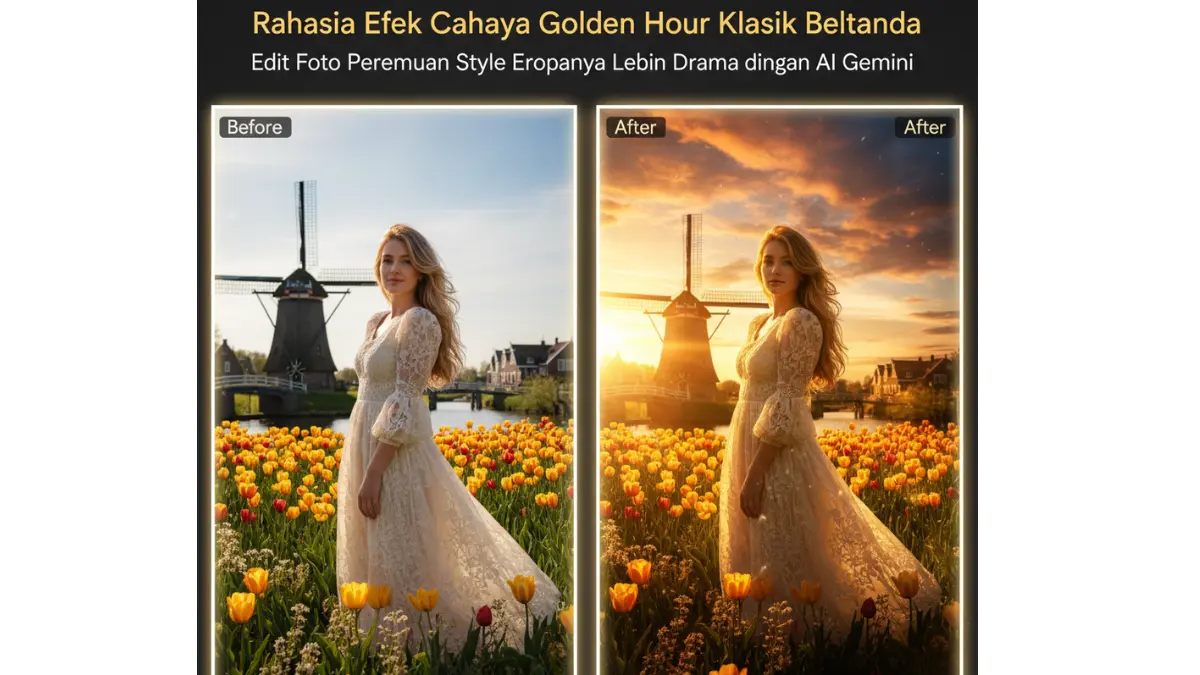 Rahasia Efek Cahaya Golden Hour Klasik Belanda: Edit Foto Perempuan Style Eropanya Lebih Drama dengan AIGemini Rahasia Efek Cahaya Golden Hour Klasik Belanda: Edit Foto Perempuan Style Eropanya Lebih Drama dengan AI Gemin