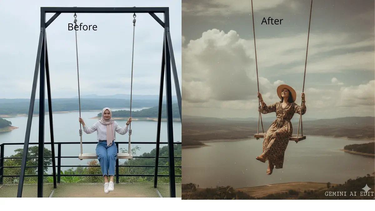 Gemini AI Hasilkan Foto Estetik: Tutorial Edit Gaya Vintage di Spot Giant Swing Tanjung Duriat dengan Latar Wa
