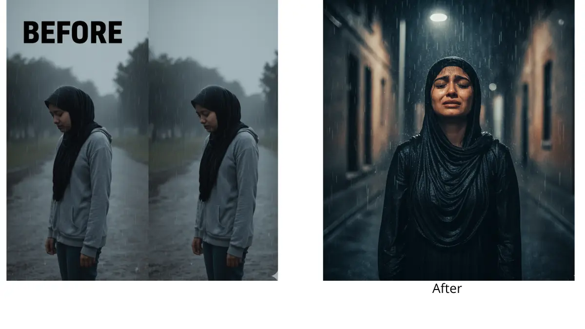 Menggenggam Luka dalam Titik Hujan: Tutorial Edit Foto \'Crying in the Rain\' dengan Aura Sinematik