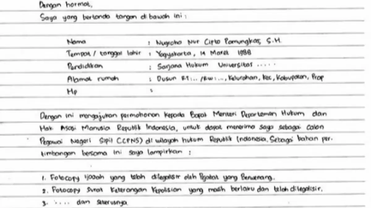 Contoh dan Panduan Membuat Lamaran Pekerjaan Tulis Tangan yang Benar dan Simpel