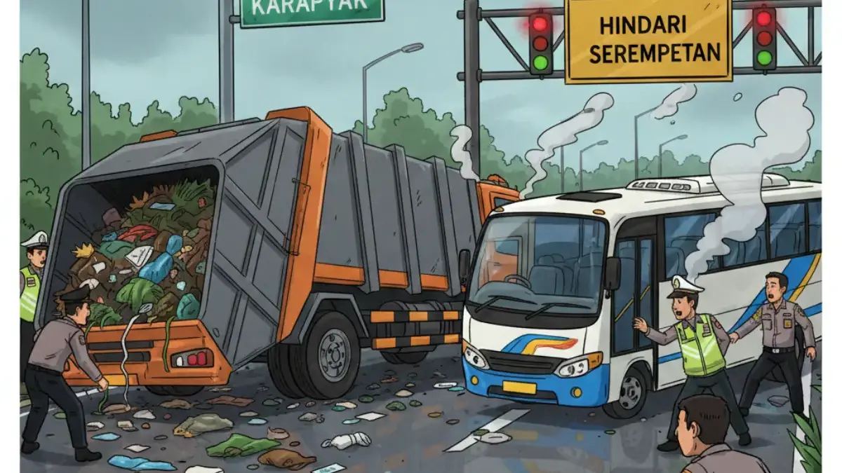 Hindari Serempetan, Dump Truck Terguling Usai Tabrakan dengan Microbus di Karapyak