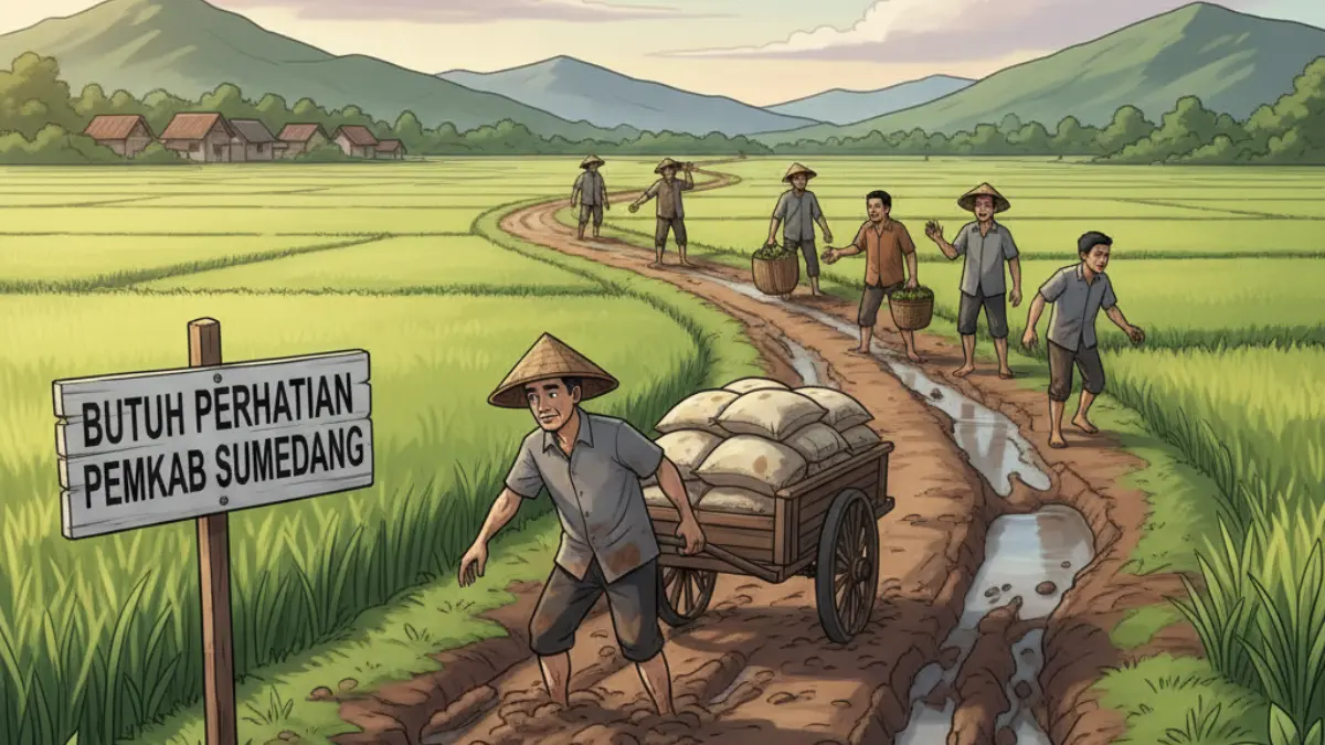 Petani Berjalan di Jalan Setapak